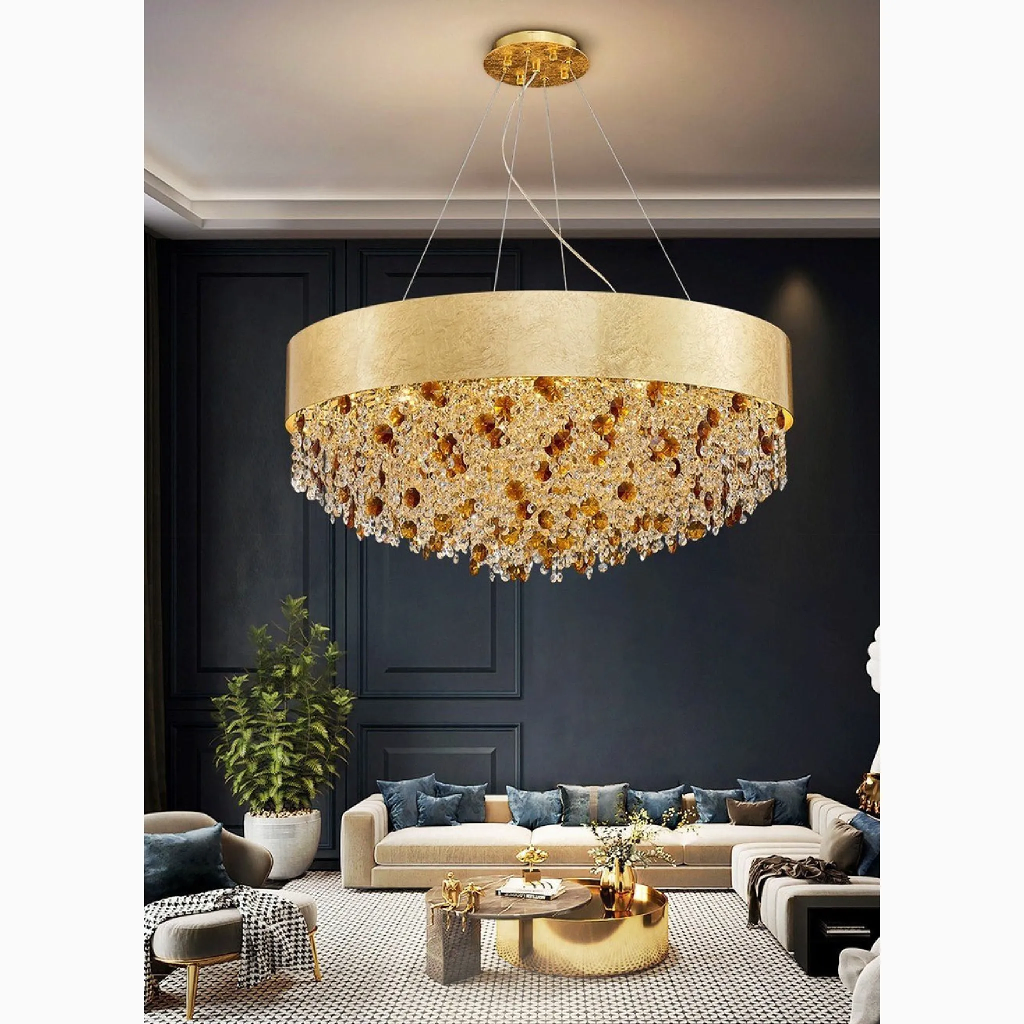 Zeme | Creative Luxury Round Gold Colored Crystal Chandelier