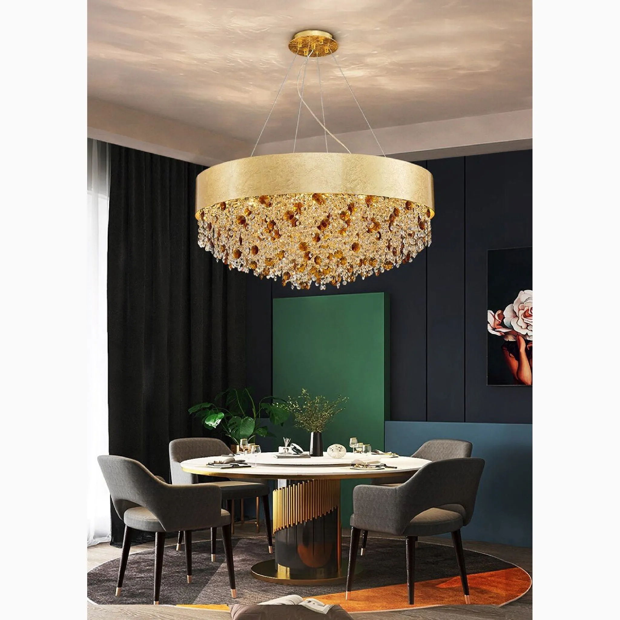 Zeme | Creative Luxury Round Gold Colored Crystal Chandelier