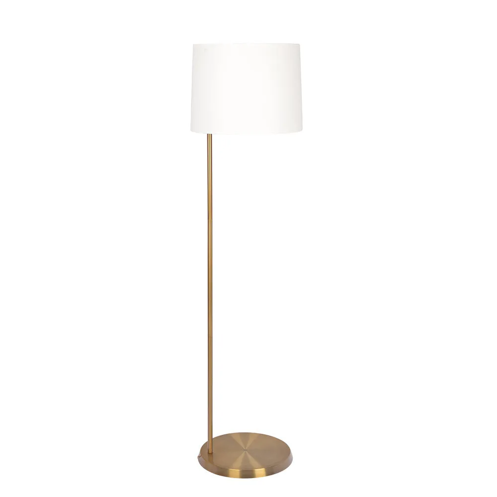 Zenith Offset Brass Base Floor Lamp with Drum-shaped Linen Shade