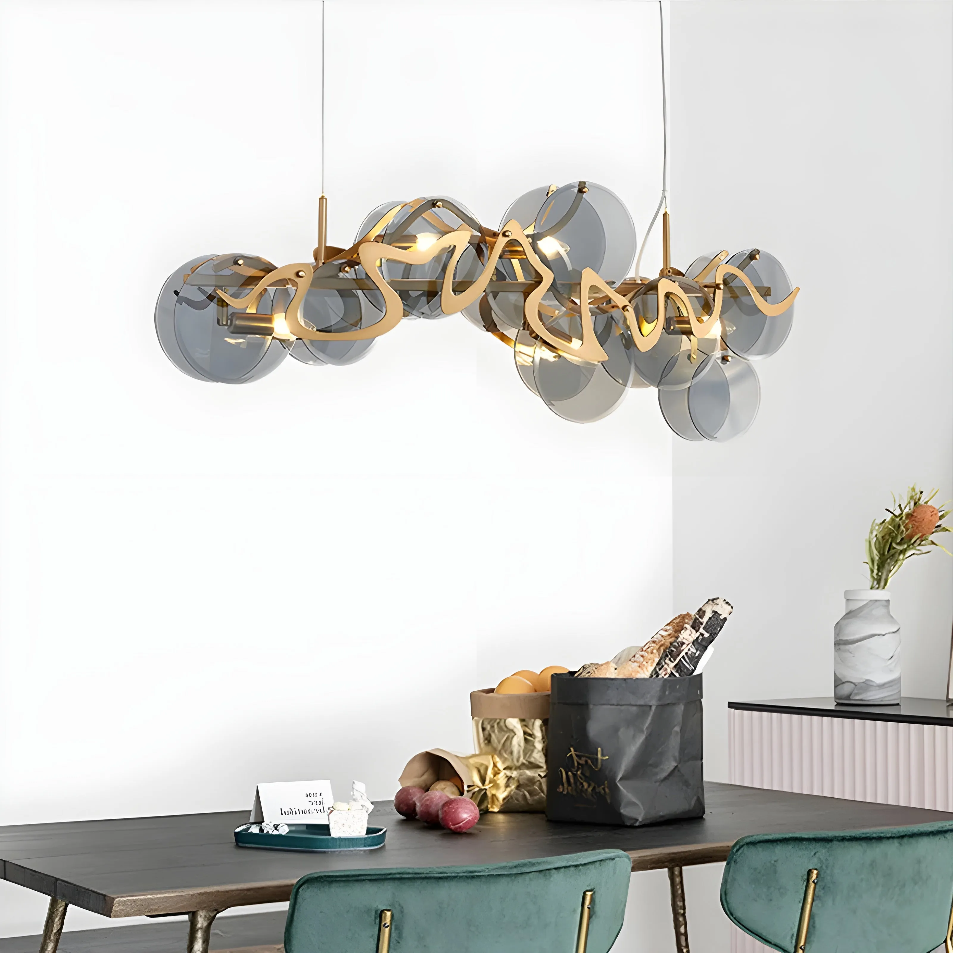 Zero Branco | Modern Creative Gold Glass Rectangle Chandelier