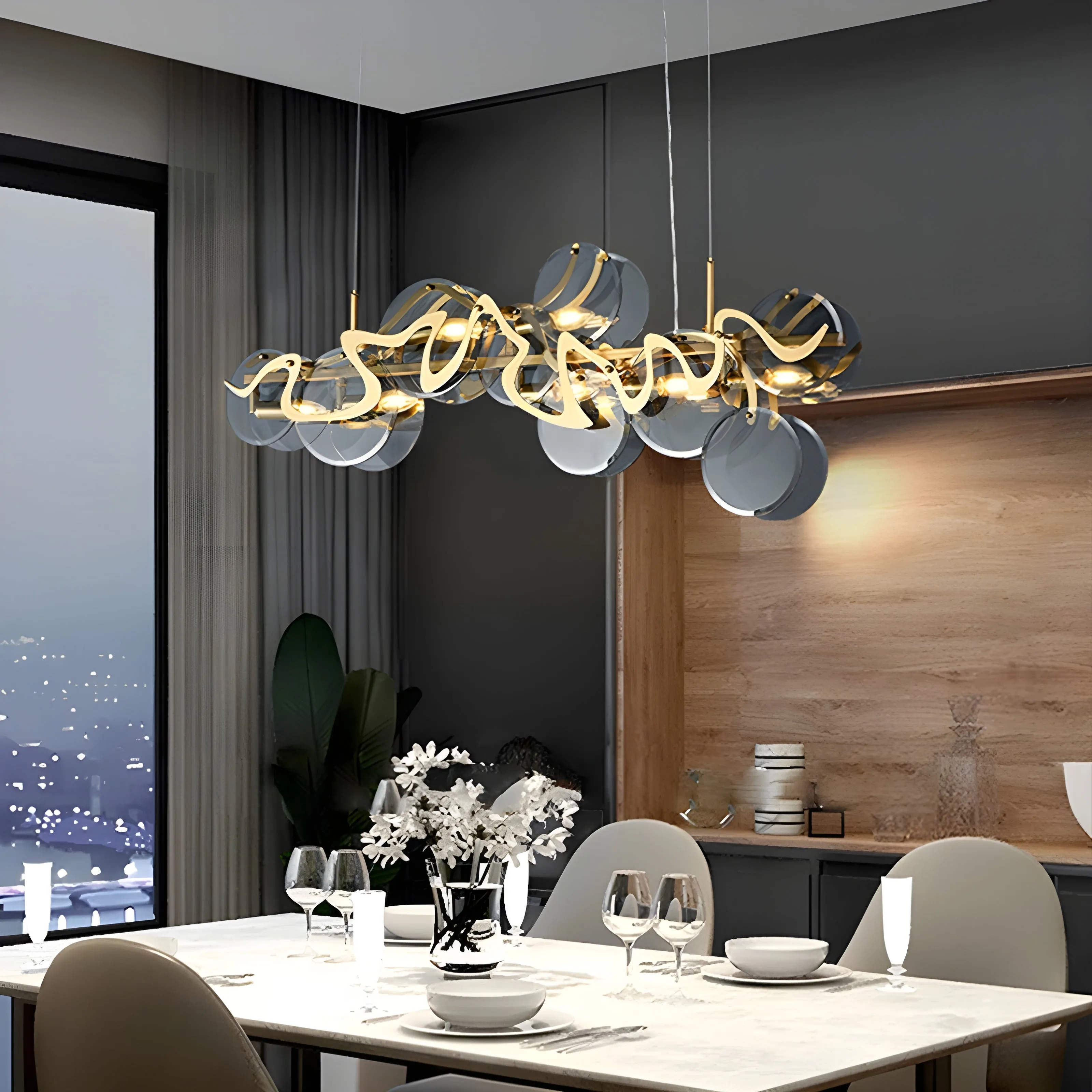 Zero Branco | Modern Creative Gold Glass Rectangle Chandelier