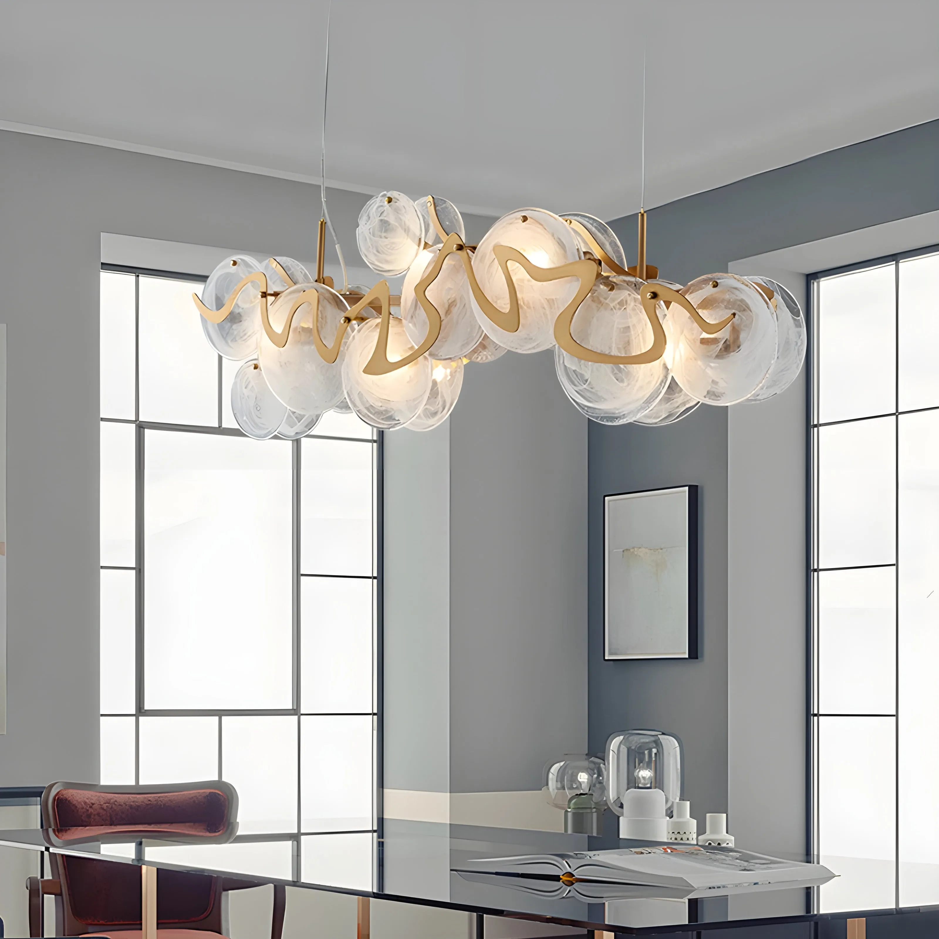 Zero Branco | Modern Creative Gold Glass Rectangle Chandelier